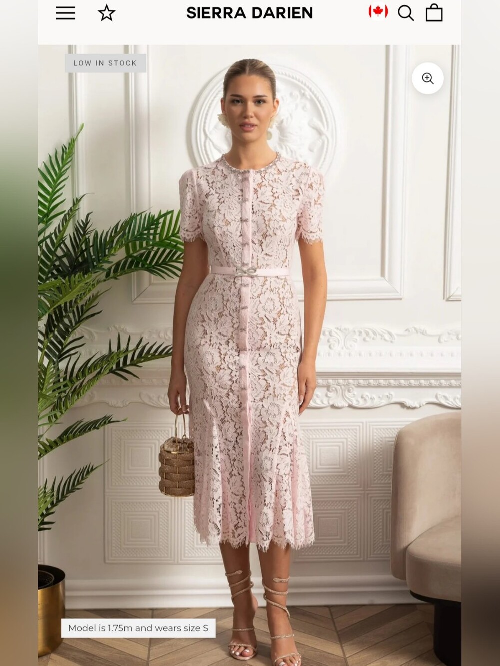 Sierra Darien Pink Lace Over-dress with Sparkle Bow Buttons & Collar Size Small